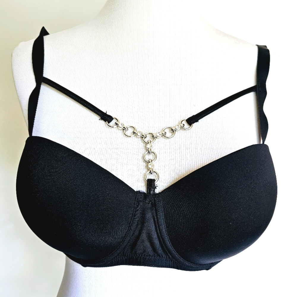 Sapph Strappy Chain Link Black Bra 36C